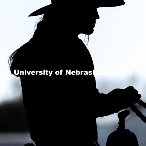 A rider sits and waits for the next event at the Nebraska Cornhusker College Rodeo at the Lancaster Event Center. April 24, 2021. Photo by Jordan Opp for University Communications.