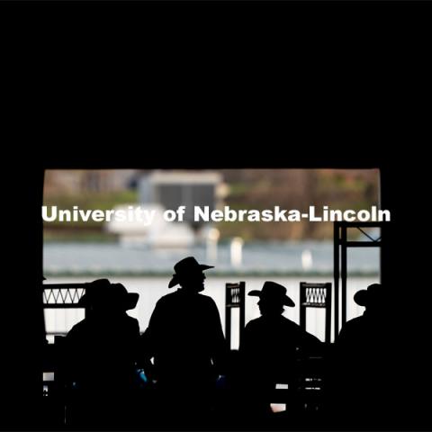 Cowboys wait for the start of the Nebraska Cornhusker College Rodeo at the Lancaster Event Center. April 24, 2021. Photo by Jordan Opp for University Communications.