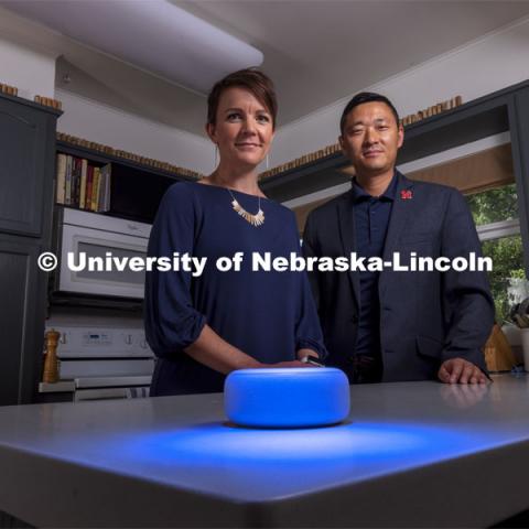 Changmin Yan and Valerie Jones collaborated with researchers at the University of Nebraska Medical Center and University of Nebraska at Omaha, through the College of Journalism and Mass Communication’s Consortium for Health Promotion and Translational Research. They found that interacting with personal voice assistants such as Amazon’s Echo Dot, otherwise known as Alexa, can lessen loneliness in older Americans who live alone. July 6, 2021. Photo by Craig Chandler / University Communication. 