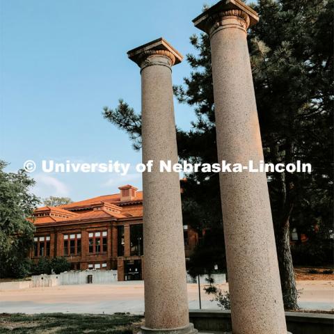 The columns on City Campus. July 21, 2021. Photo by Katie Black / University Communication.