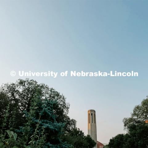 Mueller Bell Tower on City Campus. July 21, 2021. Photo by Katie Black / University Communication.