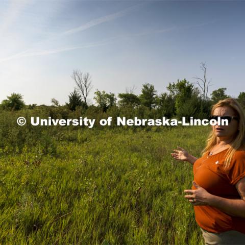 Sophia Perdikaris, Director of the School of Global Integrative Studies discusses her vision for the Reller Prairie Field Station southwest of Sprague, Nebraska. August 3, 2021. Photo by Craig Chandler / University Communication.