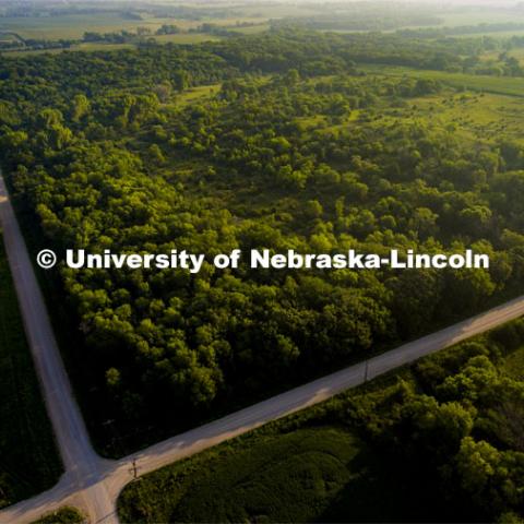 An aerial view of the Reller Prairie Research Station. The Reller Prairie Field Station sits on 80 acres southwest of Sprague, Nebraska. August 3, 2021. Photo by Craig Chandler / University Communication.