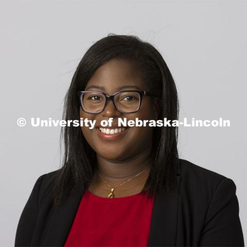 Studio portrait of Myrianna Bakou, senior assistant director at the Nebraska College Preparatory Academy. August 12, 2021. Photo by Craig Chandler / University Communication.