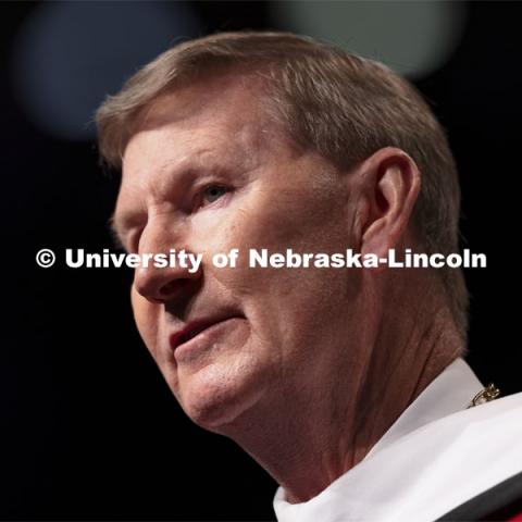 NU President Ted Carter delivers the commencement address. Undergraduate Commencement at Pinnacle Bank Arena. August 14, 2021. Photo by Craig Chandler / University Communication.