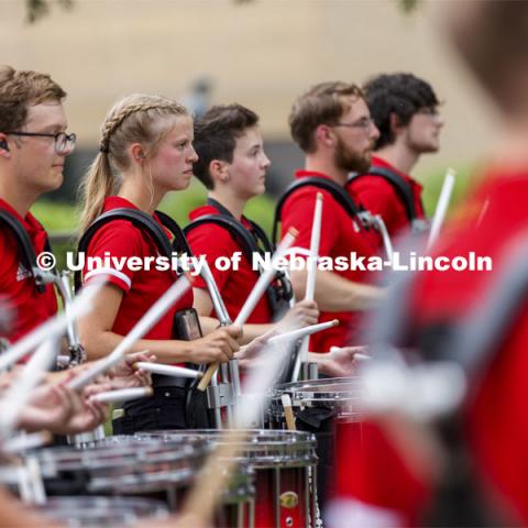 Big Red Welcome week featured the Cornhusker Marching Band Exhibition. The band gave their warm-up concert outside of Kimball Recital Hall and then marched to the stadium. Lightning then caused the show to be cancelled. August 20, 2021. Photo by Craig Chandler / University Communication.