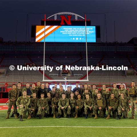 UNL ROTC cadets pose for a group photo after running the steps of Memorial Stadium to honor those who died on 9/11. Each cadet ran more than 2,000 steps. September 9, 2021. Photo by Craig Chandler / University Communication.