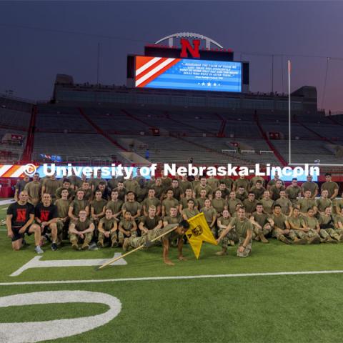 UNL ROTC cadets pose for a group photo after running the steps of Memorial Stadium to honor those who died on 9/11. Each cadet ran more than 2,000 steps. September 9, 2021. Photo by Craig Chandler / University Communication.