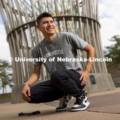 Edwin Mendez-Rodriguez started his company, 5AM Hustle, when he was 17 and with only $10. He now ships products to 46 states and 6 countries. He said his company is for the Hypebeast in everyone. Urban culture products, apparel, and accessories. September 20, 2021. Photo by Craig Chandler / University Communication.