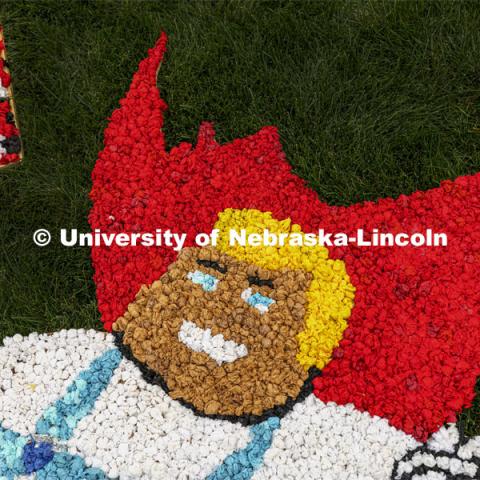 The Herbie Husker yard display is all pomped out and ready for Homecoming. Homecoming decorating. September 30, 2021. Photo by Craig Chandler / University Communication