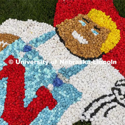 The Herbie Husker yard display is all pomped out and ready for Homecoming. Homecoming decorating. September 30, 2021. Photo by Craig Chandler / University Communication