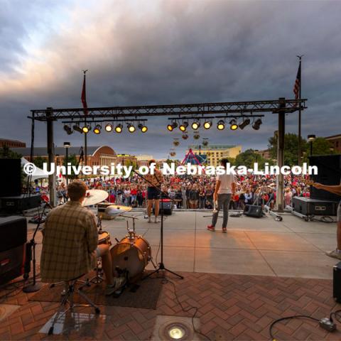 Noah Floersch, a senior marketing major, performs for the Cornstalk Festival crowd. Homecoming Parade and Cornstalk Festival. October 1, 2021. Photo by Craig Chandler / University Communication.