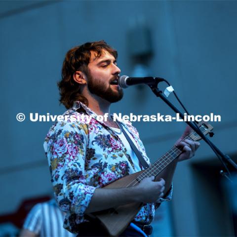 Noah Floersch, a senior marketing major, performs for the Cornstalk Festival crowd. Homecoming Parade and Cornstalk Festival. October 1, 2021. Photo by Craig Chandler / University Communication.