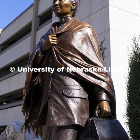 Dedication ceremony of a sculpture of Dr. Susan LaFlesche Picotte, the first Indigenous person to receive a medical degree was held at Heritage Plaza on Centennial Mall. Dr. LaFlesche Picotte was a member of the Omaha tribe. The sculpture dedication was part of the State’s day-long celebration of Nebraska’s first Indigenous Peoples Day. October 11, 2021. Photo by Craig Chandler / University Communication.