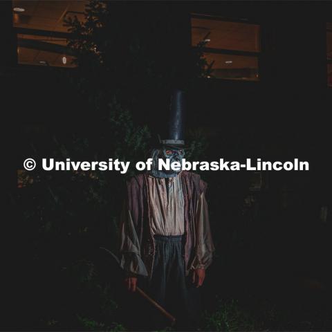 Dress rehearsal for ShakesFEAR. The Nebraska Repertory Theatre has turned Howell Theatre’s stage and backstage into a haunted house with a Shakespeare twist. ShakesFEAR opens October 15 and runs through Halloween. October 14, 2021. Photo by Jonah Tran / University Communication.