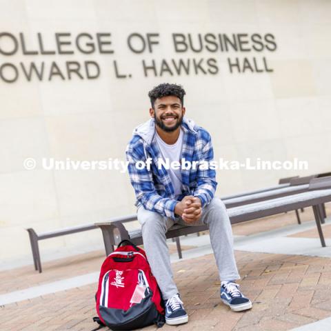 Derek Branch, a freshman in business administration and a member of the Husker football team, is featured during Native American Heritage month. October 26, 2021. Photo by Craig Chandler / University Communication.