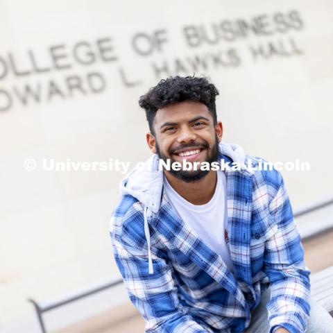 Derek Branch, a freshman in business administration and a member of the Husker football team, is featured during Native American Heritage month. October 26, 2021. Photo by Craig Chandler / University Communication.