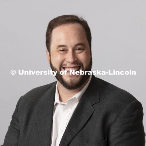 Studio portrait of Bo Atlas, Lecturer, Tuab and Euphonium, Glenn Korff School of Music, Hixson-Lied College of Fine and Performing Arts. October 28, 2021. Photo by Craig Chandler / University Communication.