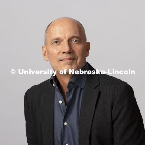 Studio portrait of Paul Barnes, Professor, Glenn Korff School of Music, Hixson-Lied College of Fine and Performing Arts. October 28, 2021. Photo by Craig Chandler / University Communication. 