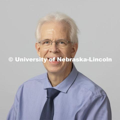 Studio portrait of William McMullen, Professor, Glenn Korff School of Music, Hixson-Lied College of Fine and Performing Arts. October 28, 2021. Photo by Craig Chandler / University Communication.