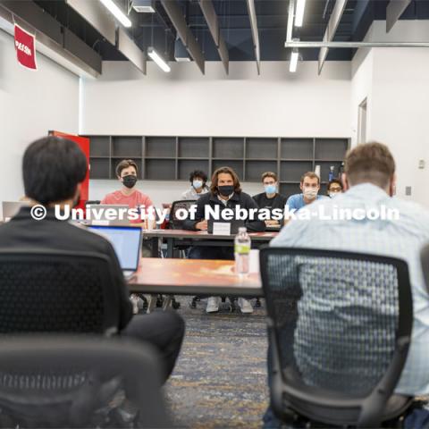 As part of an international trade policy and politics course, Jill O’Donnell has her students engage in a mock congressional hearing on IndoPacific trade. Students played the part of Senators and industry leaders. Photo by Craig Chandler / University Communication