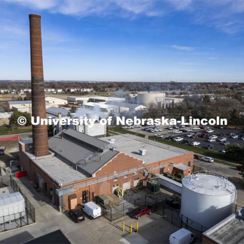  East Campus Power Plant (smokestack). UNL Utility Plants. November 29, 2021. Photo by Craig Chandler / University Communication.