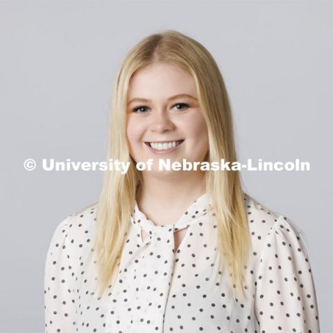 Studio portrait of Malia Bloemker, ASEM New Student Enrollment Orientation Leaders. December 10, 2021. Photo by Craig Chandler / University Communication.