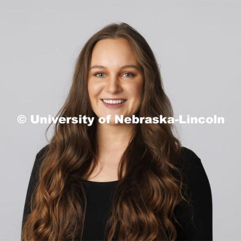 Studio portrait of Jacqueline Goering, ASEM New Student Enrollment Orientation coordinator. December 10, 2021. Photo by Craig Chandler / University Communication.