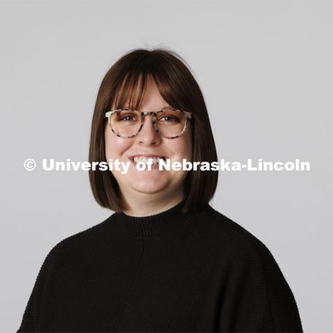 Studio portrait of Emily Klesner, ASEM New Student Enrollment Orientation coordinator. December 10, 2021. Photo by Craig Chandler / University Communication.