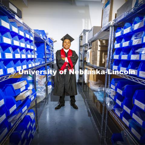 Brian Saravia-Mejia is a December College of Business graduate in supply chain management. He was hired by Honeybee Robotics Spacecraft Mechanisms Corporation, a small spacecraft technology and robotics company. December 14, 2021. Photo by Craig Chandler / University Communication.