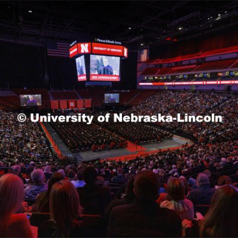 Commencement speaker Shane Farritor encouraged the University of Nebraska–Lincoln’s December graduates to find their center to help them during life’s trying times. Undergraduate Commencement at Pinnacle Bank Arena. December 18, 2021. Photo by Craig Chandler / University Communication.