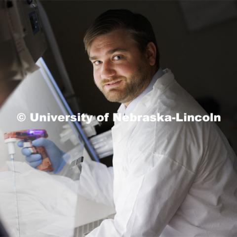 Andrew Hamann, research assistant professor in the University of Nebraska-Lincoln's Department of Biological Systems Engineering, was selected to receive a 2022 American Society of Gene and Cell Therapy Career Development Award. January 26, 2022. Photo by Craig Chandler / University Communication.