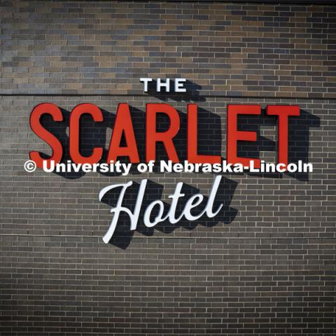 The Scarlet Hotel is nearly finished and is expected to open in the spring. January 28, 2022. Photo by Craig Chandler / University Communication.