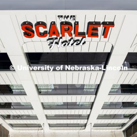 The Scarlet Hotel is nearly finished and is expected to open in the spring. January 28, 2022. Photo by Craig Chandler / University Communication.