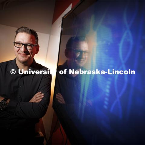 Tomas Helikar, Susan J. Rosowski associate professor of biochemistry, will use the five-year, $1.8 grant from the National Institutes of Health’s Maximizing Investigators’ Research Award program to advance his work on a virtual immune system aimed at increasing the understanding of immune-related diseases and ramping up the speed and efficiency of drug development. February 2, 2022. Photo by Craig Chandler / University Communication.