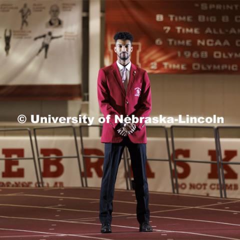 Sadio Fenner is a senior in Premed Nutrition Exercise and Health Science with a minor in Coaching. He is a distance runner with the Huskers. Off the track, Fenner is passionate about giving back and serving as a leader for others. February 3, 2022. Photo by Craig Chandler / University Communication.