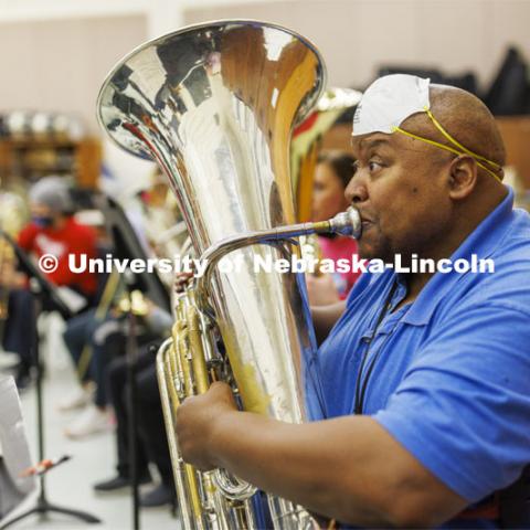 Kabin Thomas is a non-traditional doctoral student in music, specifically tuba performance. He’s able to pursue his doctorate through a fellowship that receives support from Glow Big Red. February 7, 2022. Photo by Craig Chandler / University Communication.