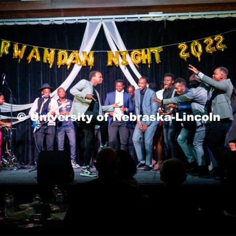 Students dance to the music of Live Lyve. The Nebraska East Union was the site for Rwanda Night: Land of a Thousand Hills Experience in One Night celebration Saturday, February 19, 2022. Photo by Jonah Tran/ University Communication.