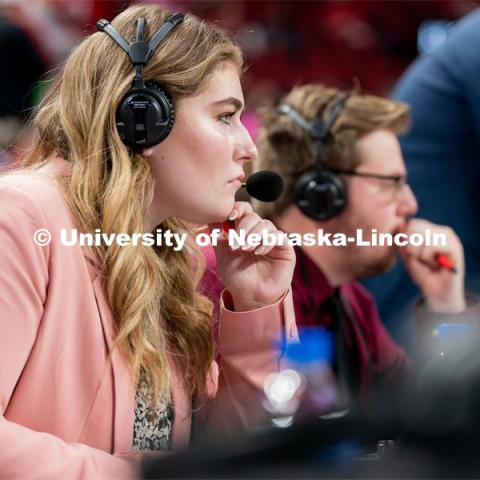 Hailey Ryerson observes the Huskers’ Women’s Basketball match against Minnesota at Pinnacle Bank Arena. February 20, 2022. Photo by Jordan Opp / University Communication.