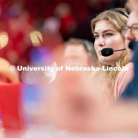 Hailey Ryerson observes the Huskers’ Women’s Basketball match against Minnesota at Pinnacle Bank Arena. February 20, 2022. Photo by Jordan Opp / University Communication.