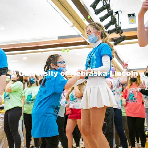 University of Nebraska–Lincoln students exceeded their goal, raising over $230,000 during the annual HuskerThon on Feb. 26. Also known as Dance Marathon, the event is part of a nationwide fundraiser supporting Children’s Miracle Network Hospitals. The annual event, which launched in 2006, is the largest student philanthropic event on campus. The mission of the event encourages participants to, “dance for those who can’t.” All funds collected by the Huskers benefit the Children’s Hospital and Medical Center in Omaha. February 26, 2022. Photo by Jonah Tran / University Communication.