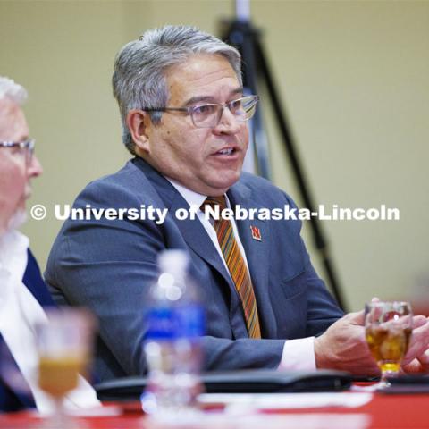 Lance Perez, Dean of the College of Engineering, talks with the group. Chancellor’s group discussing N2025. February 28, 2020. Photo by Craig Chandler / University Communication.