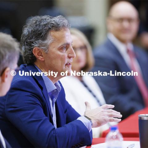 Richard Moberly, Dean of the College of Law, talks with the group. Chancellor’s group discussing N2025. February 28, 2020. Photo by Craig Chandler / University Communication.