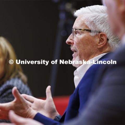 Archie Clutter, Dean of Agricultural Research Division, talks with the group. Chancellor’s group discussing N2025. February 28, 2020. Photo by Craig Chandler / University Communication.