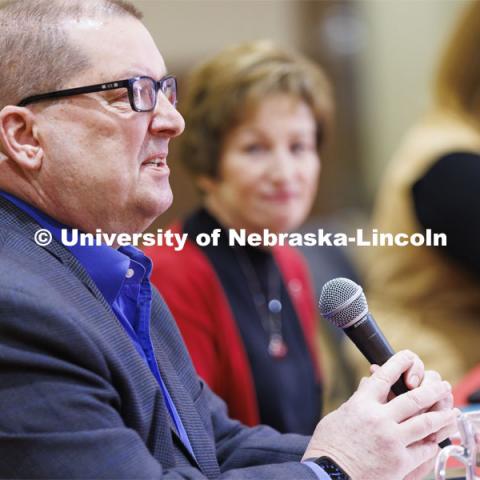 Bob Wilhelm, Vice Chancellor for Research and Economic Development, talks with the group. Chancellor’s group discussing N2025. February 28, 2020. Photo by Craig Chandler / University Communication.