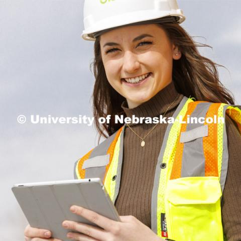 Tessa Yackley, junior in civil engineering, is a member of the UNL Society of Women Engineers who currently interns with Olsson Associates. Yackley wants to apply her engineering skills to waste water management because she believes clean water is so vital to everyone. March 4, 2022. Photo by Craig Chandler / University Communication.