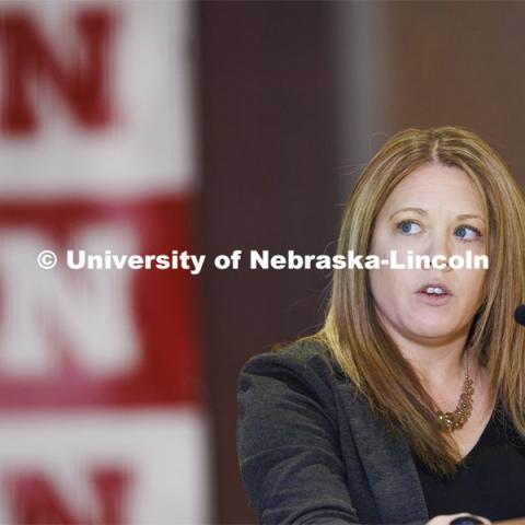 Becky Zavala, Assistant Vice Chancellor for Research and Economic Development, talks to the group. Chancellor’s group discussing N2025. March 10, 2022. Photo by Craig Chandler / University Communication.