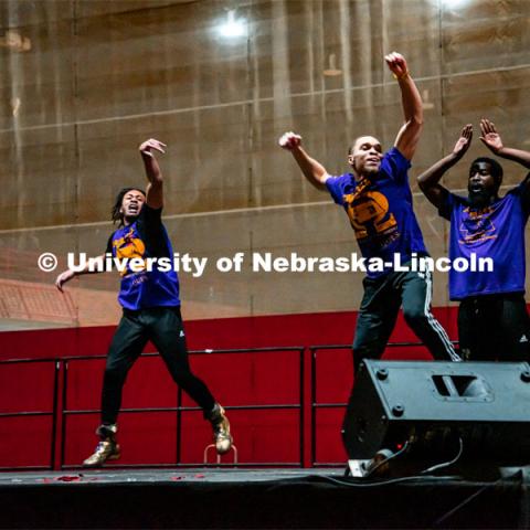 Omega Psi Phi Fraternity. Multicultural Greeks and NPHC Greeks in a competition against each other with a mixture of dancing/stepping/strolling moves. Stroll Off competition in the Coliseum. April 2, 2022. Photo by Jonah Tran/ University Communication