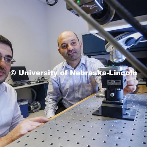 Work in Fadi Alsaleem’s lab in PKI. College of Engineering photo shoot at Peter Kiewit Institute in Omaha. April 5, 2022. Photo by Craig Chandler / University Communication.