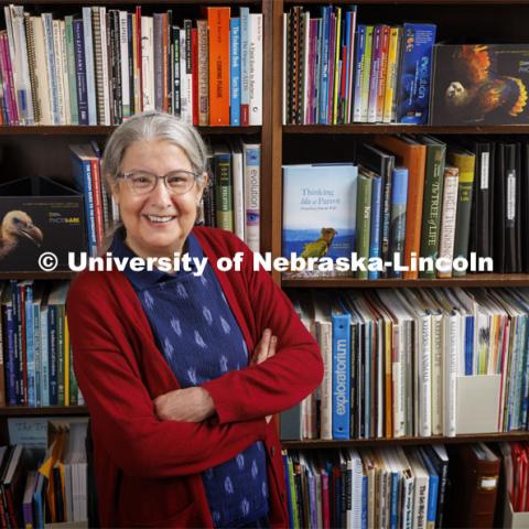 Judy Diamond, Professor of University Libraries, is a 2022 IDEA award winner. Diamond is pictured in the library stacks. April 6, 2022. Photo by Craig Chandler / University Communication.